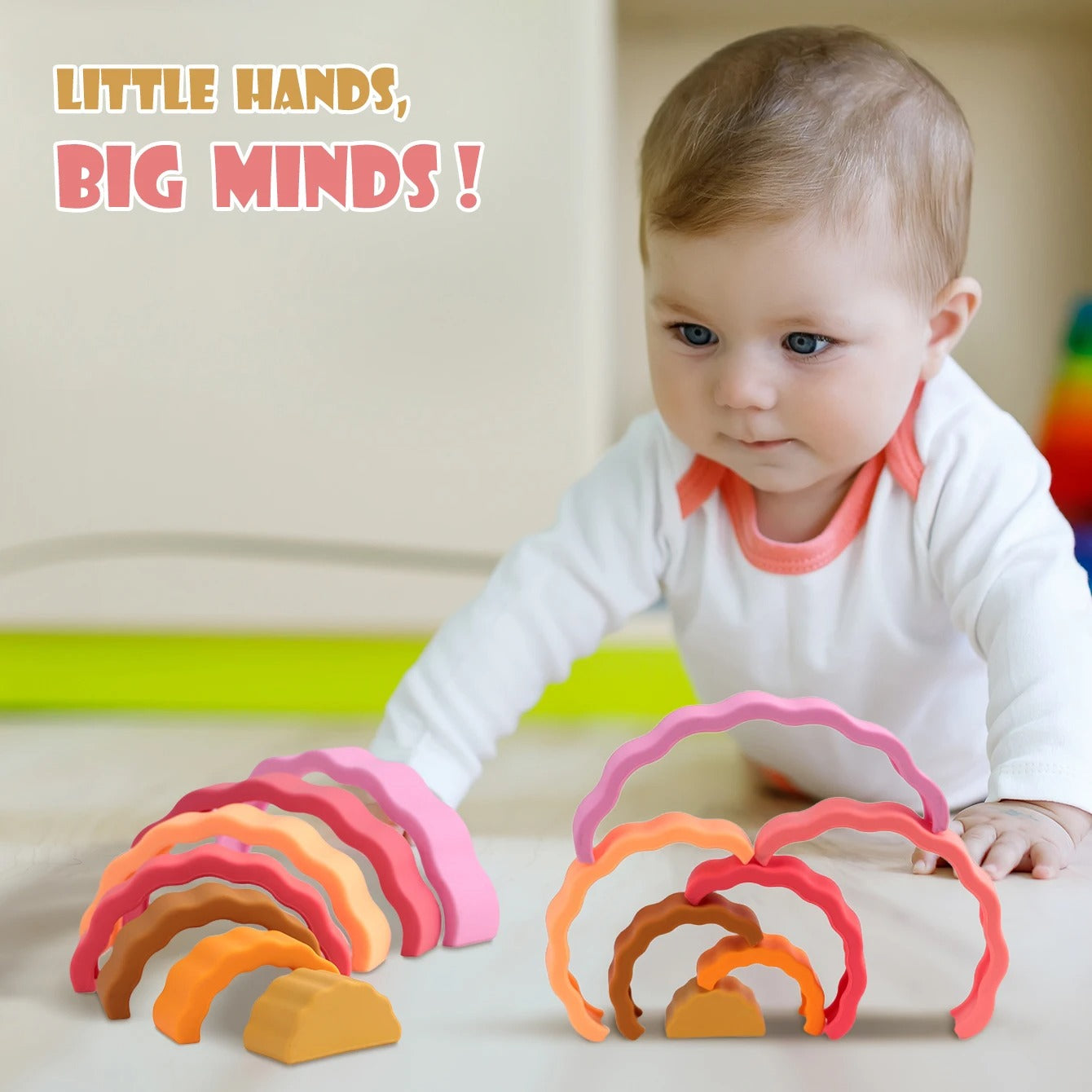 1Set Wavy Rainbow Stacking Toy BPA Free Silicone Teether Toy Baby Sensory Montessori Learning Toy For Kids 0-3 Years Baby Stuff