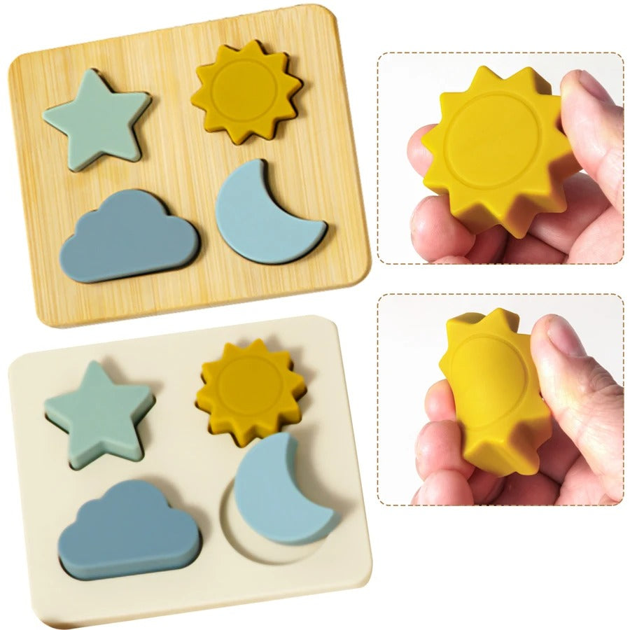 1 Set of Cartoon 3D Wooden Silicone Puzzle Baby Montessori Toys Toddlers Educational Traffic Jigsaw Puzzle Set Children Toys