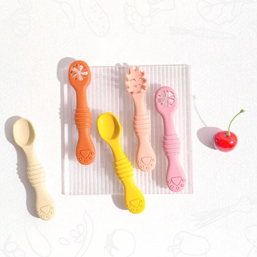 New Mother-kids 3PCS Baby Silicone Spoons Baby Utensils Training Cutlery Set Baby Feeding Meal Spoon Children's Tableware