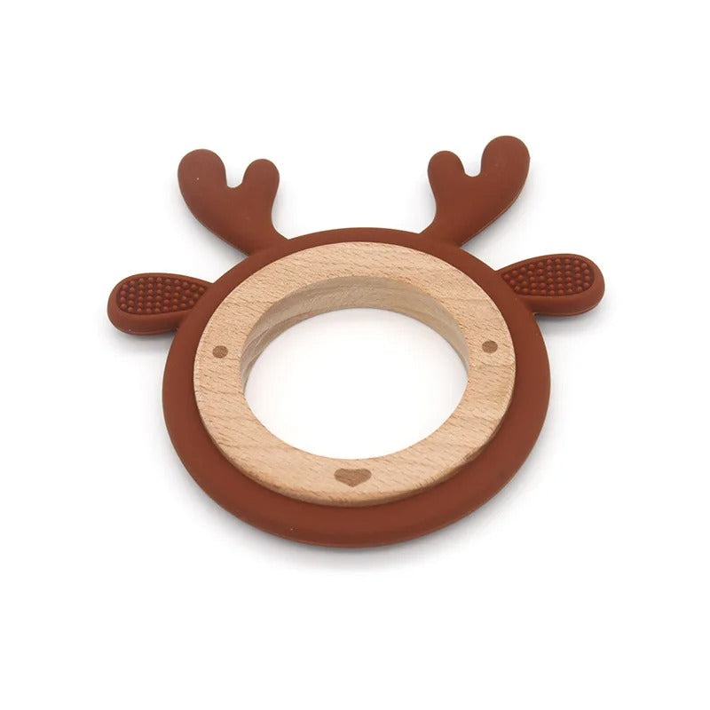 New Design Customized Cartoon Animals Baby Teether Toy 1PC Food Grade Wooden Ring Chewing Products Kids Molar Essentials