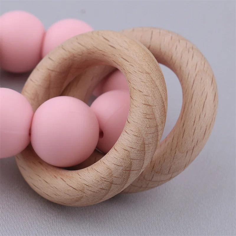Baby Health Nursing Bracelets Teether Bab Toys Silicone Beads Wooden Ring Teething Wood Rattles Fidget Toys Newborn Accessories