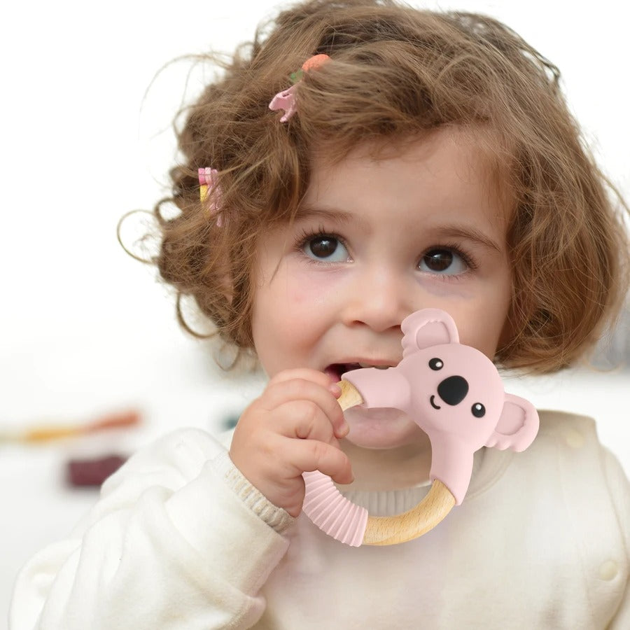 1PC BPA Free Koala Wood Ring Kids Teething Rodent Infant Baby Teether Toys Baby Gym Mobile Rattles Newborn Educational Toys