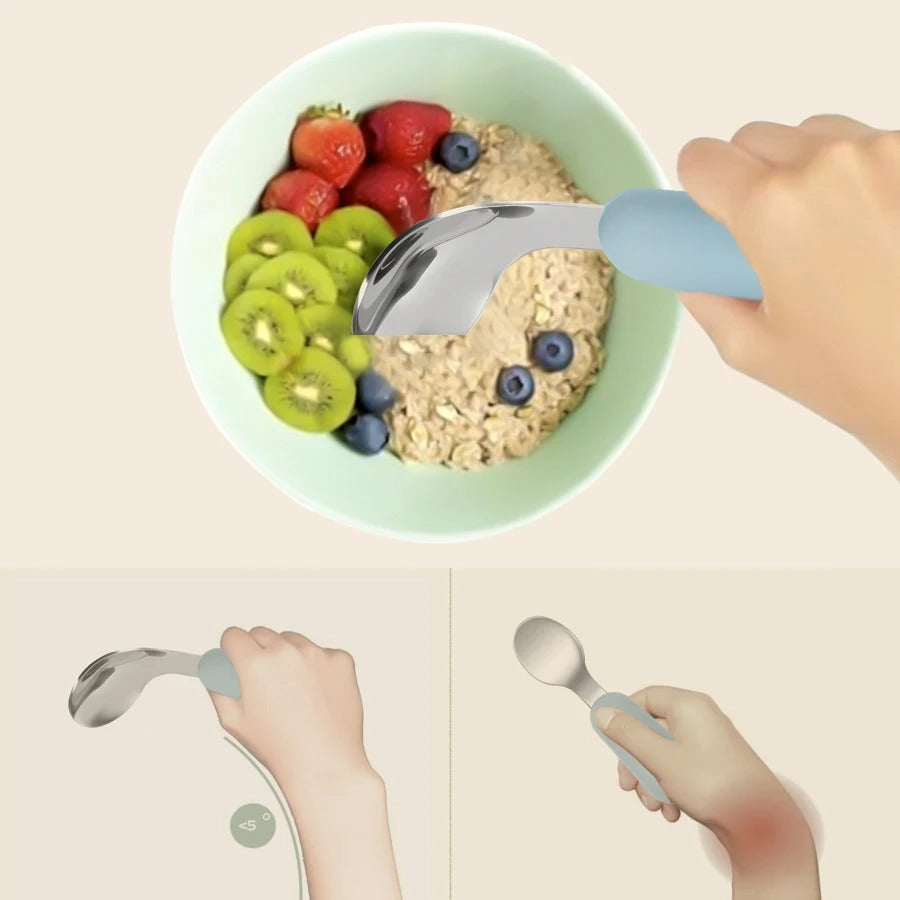 2PCS Baby Silicone Stainless Steel Fork Spoon Feeding Set Portable Kids Training Weaning Tableware Toddler Utensils Baby Stuff