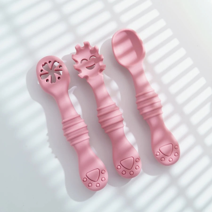 New Mother-kids 3PCS Baby Silicone Spoons Baby Utensils Training Cutlery Set Baby Feeding Meal Spoon Children's Tableware