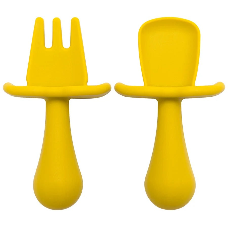 2pc Baby Silicone Spoon Fork Feeding Set Kid Training Dishes Plate Children's Tableware Toddlers Weaning Baby Accessories