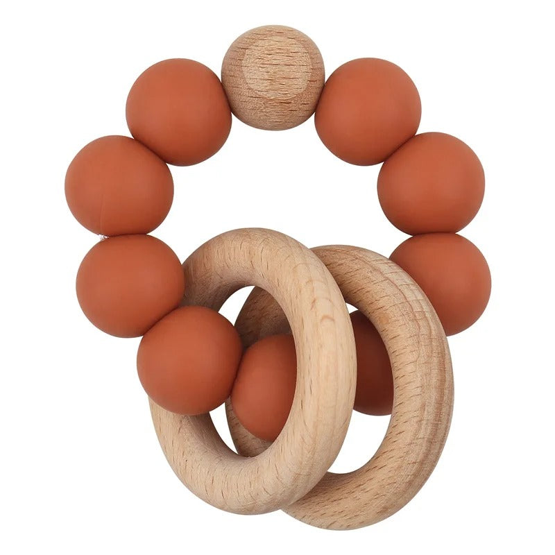 Baby Health Nursing Bracelets Teether Bab Toys Silicone Beads Wooden Ring Teething Wood Rattles Fidget Toys Newborn Accessories