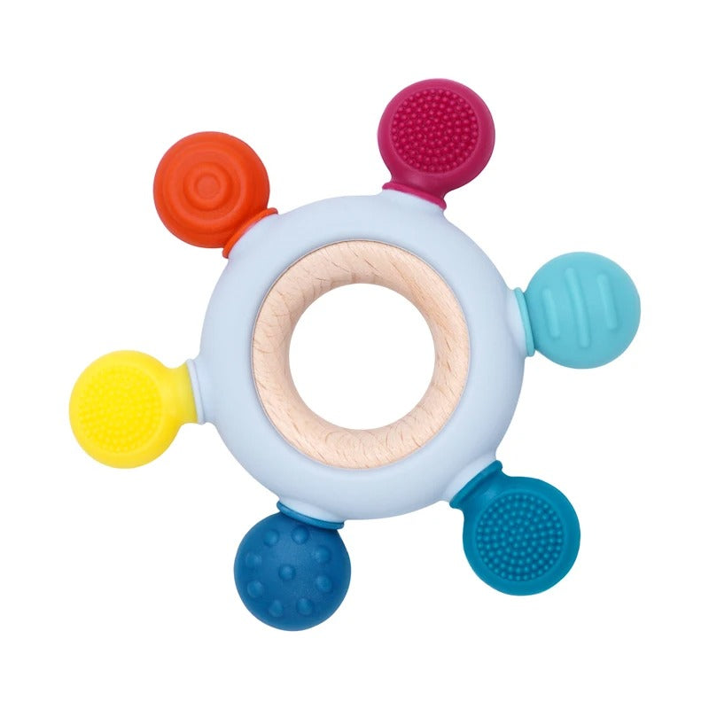 Color Kids 1PC Silicone Teether Toy newborn Rudder Shape Wooden Teether Ring Baby Toys BPA Free Molar Stick Baby Accessories