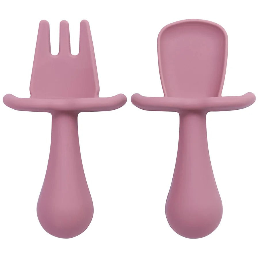 2pc Baby Silicone Spoon Fork Feeding Set Kid Training Dishes Plate Children's Tableware Toddlers Weaning Baby Accessories
