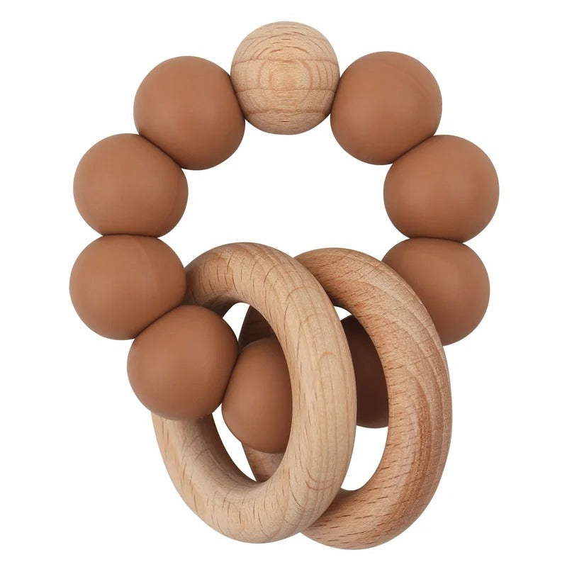Baby Health Nursing Bracelets Teether Bab Toys Silicone Beads Wooden Ring Teething Wood Rattles Fidget Toys Newborn Accessories