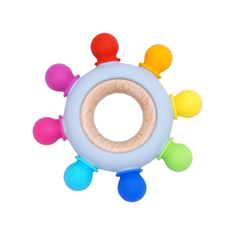 Color Kids 1PC Silicone Teether Toy newborn Rudder Shape Wooden Teether Ring Baby Toys BPA Free Molar Stick Baby Accessories