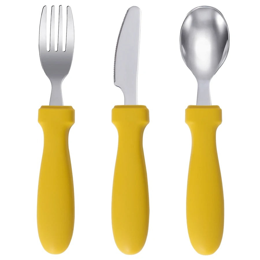 Newborn Stainless Steel Children's Tableware Spoon Fork Knife Set Dessert Spoon For Kids Baby Gadgets Feeding Cutlery Baby Stuff