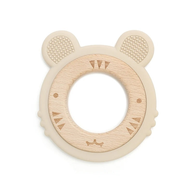 1pc Baby Teether Silicone Bracelet BPA Free Cute Cartoon Tiger Pendant Teething Toy Wood Ring Chewing Baby Accessories Toys