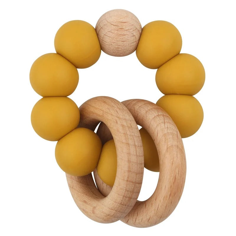Baby Health Nursing Bracelets Teether Bab Toys Silicone Beads Wooden Ring Teething Wood Rattles Fidget Toys Newborn Accessories