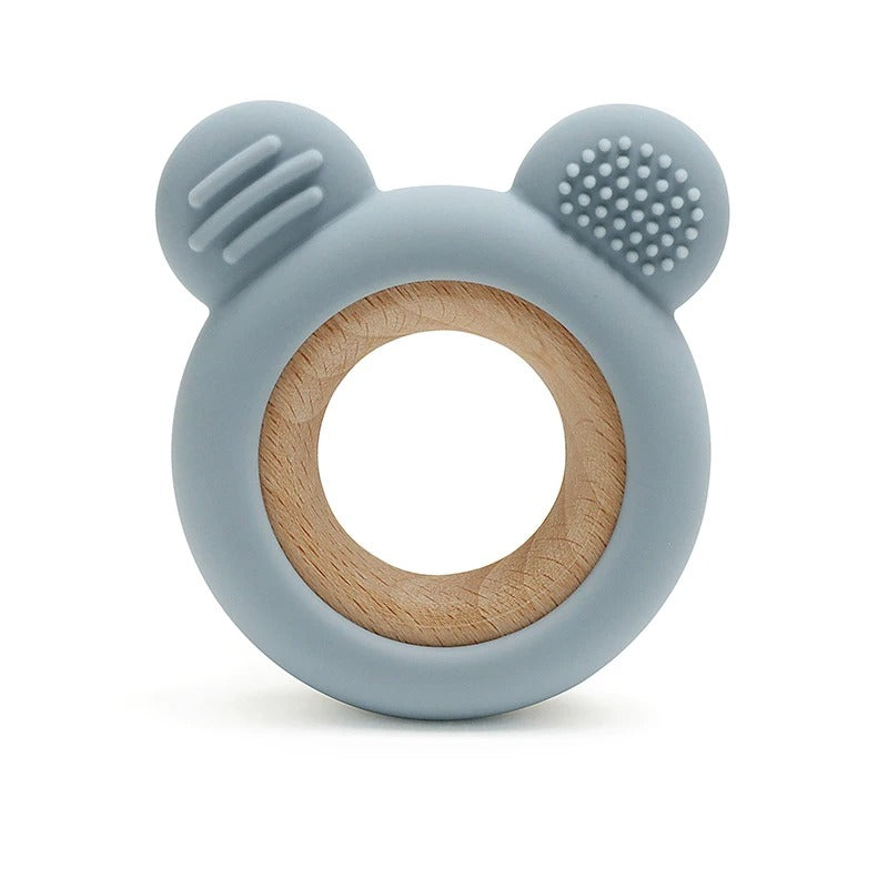 1PC Baby Silicone Teether Toy Cartoon Shape Wooden Teether Ring Kid Toy Food Grade Children's Chewing Teething Toys Accessories