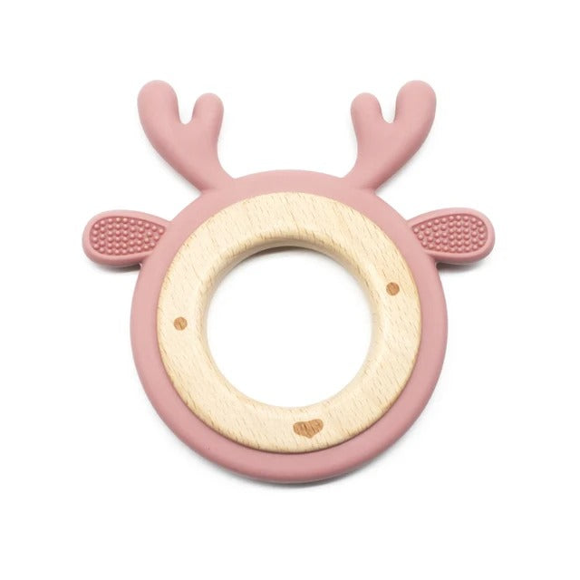 New Design Customized Cartoon Animals Baby Teether Toy 1PC Food Grade Wooden Ring Chewing Products Kids Molar Essentials