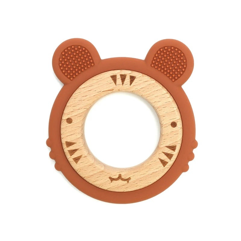 1pc Baby Teether Silicone Bracelet BPA Free Cute Cartoon Tiger Pendant Teething Toy Wood Ring Chewing Baby Accessories Toys
