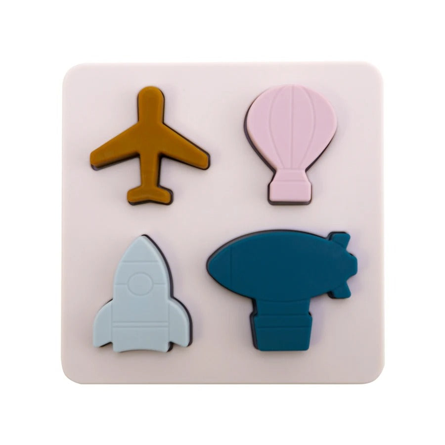 1 Set of Cartoon 3D Wooden Silicone Puzzle Baby Montessori Toys Toddlers Educational Traffic Jigsaw Puzzle Set Children Toys