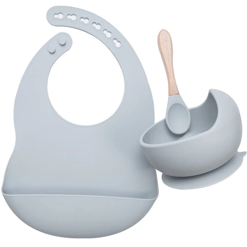 3PCS Baby Silicone Feeding Set Bibs Sucker Dinner Plate Antislip Bowl Spoon Cup Children's Tableware Baby Stuff