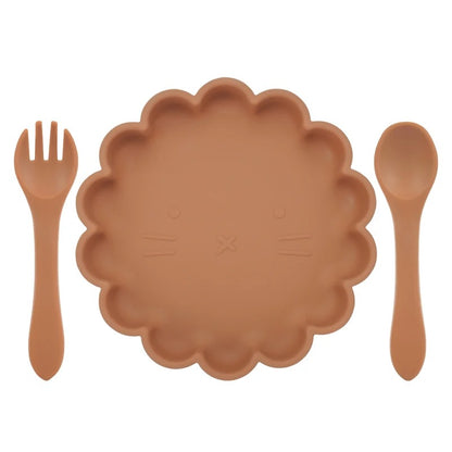 Hot Sale BPA Free Children's Tableware Oval Lace Cute Food Plates Waterproof Bowl Plates Solid Color Spoon Fork Set Baby Stuff