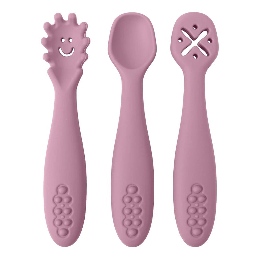 3PCS Kawaii Baby Learning Spoons Utensils Set Toddler Feeding Tableware Baby Silicone Teether Toys  Training Cutlery Baby Stuff
