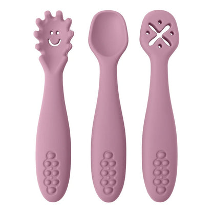 3PCS Kawaii Baby Learning Spoons Utensils Set Toddler Feeding Tableware Baby Silicone Teether Toys  Training Cutlery Baby Stuff