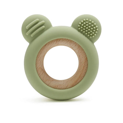 1PC Baby Silicone Teether Toy Cartoon Shape Wooden Teether Ring Kid Toy Food Grade Children's Chewing Teething Toys Accessories