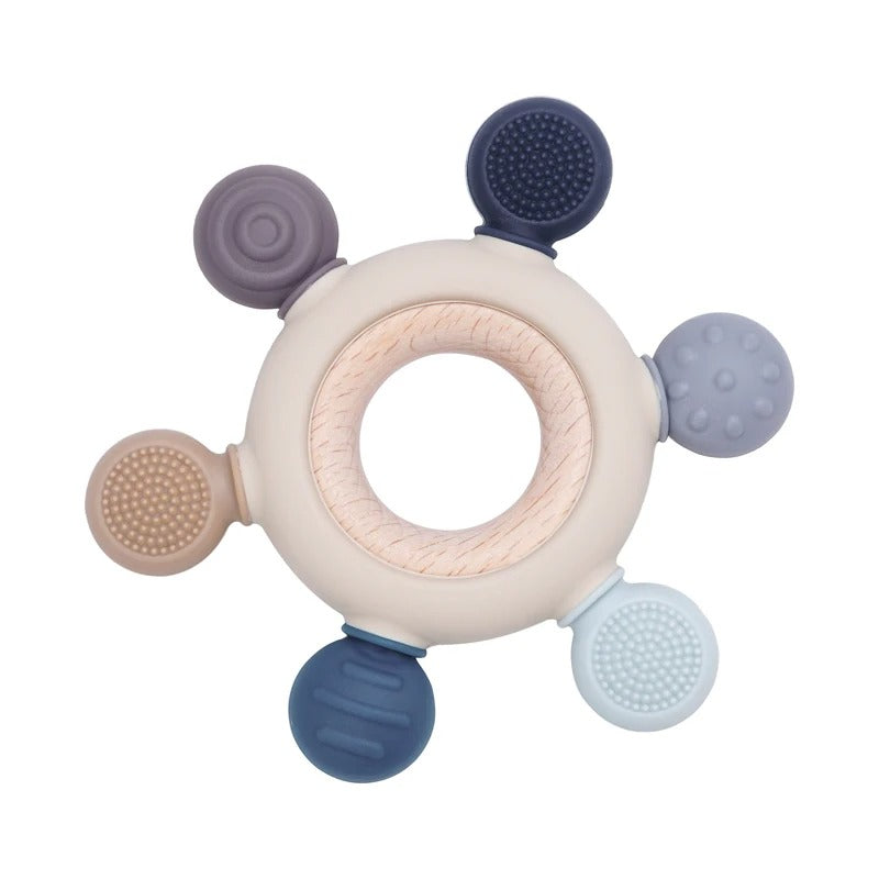Color Kids 1PC Silicone Teether Toy newborn Rudder Shape Wooden Teether Ring Baby Toys BPA Free Molar Stick Baby Accessories