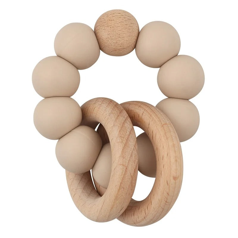Baby Health Nursing Bracelets Teether Bab Toys Silicone Beads Wooden Ring Teething Wood Rattles Fidget Toys Newborn Accessories