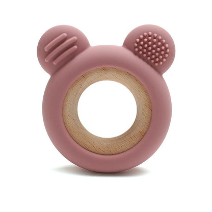 1PC Baby Silicone Teether Toy Cartoon Shape Wooden Teether Ring Kid Toy Food Grade Children's Chewing Teething Toys Accessories