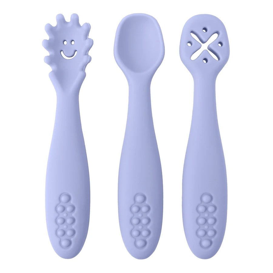 3PCS Kawaii Baby Learning Spoons Utensils Set Toddler Feeding Tableware Baby Silicone Teether Toys  Training Cutlery Baby Stuff