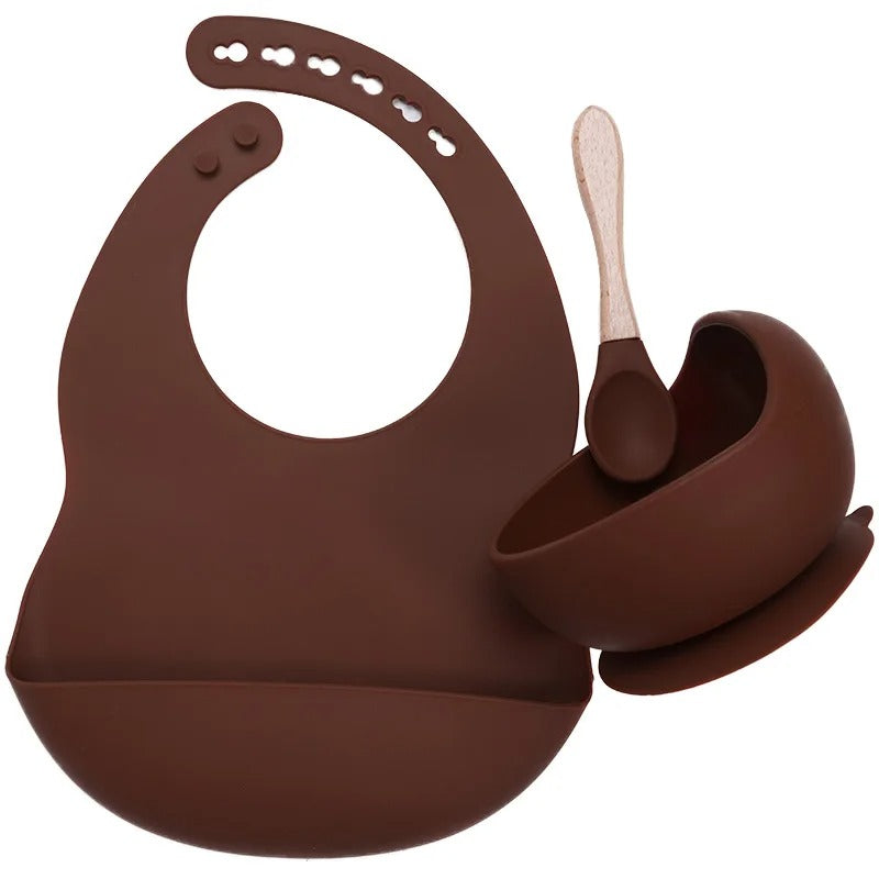 3PCS Baby Silicone Feeding Set Bibs Sucker Dinner Plate Antislip Bowl Spoon Cup Children's Tableware Baby Stuff