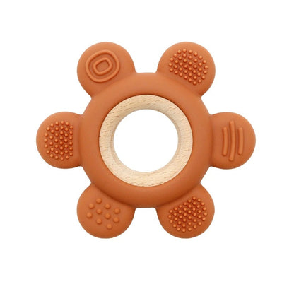 Color Kids 1PC Silicone Teether Toy newborn Rudder Shape Wooden Teether Ring Baby Toys BPA Free Molar Stick Baby Accessories