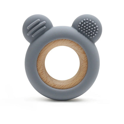 1PC Baby Silicone Teether Toy Cartoon Shape Wooden Teether Ring Kid Toy Food Grade Children's Chewing Teething Toys Accessories