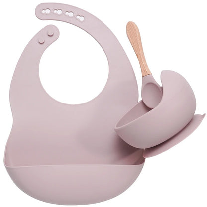 3PCS Baby Silicone Feeding Set Bibs Sucker Dinner Plate Antislip Bowl Spoon Cup Children's Tableware Baby Stuff