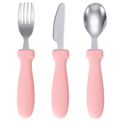 Newborn Stainless Steel Children's Tableware Spoon Fork Knife Set Dessert Spoon For Kids Baby Gadgets Feeding Cutlery Baby Stuff