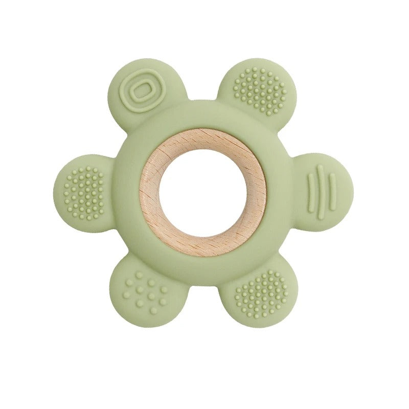 Color Kids 1PC Silicone Teether Toy newborn Rudder Shape Wooden Teether Ring Baby Toys BPA Free Molar Stick Baby Accessories