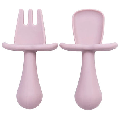 2pc Baby Silicone Spoon Fork Feeding Set Kid Training Dishes Plate Children's Tableware Toddlers Weaning Baby Accessories