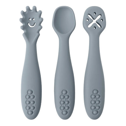 3PCS Kawaii Baby Learning Spoons Utensils Set Toddler Feeding Tableware Baby Silicone Teether Toys  Training Cutlery Baby Stuff