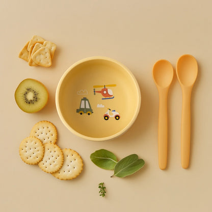 1PCS Baby Silicone Feeding Bowl Cartoon Pattern Baby Dishes Plate BPA Free Food Container Newborn Training Weaning Tableware