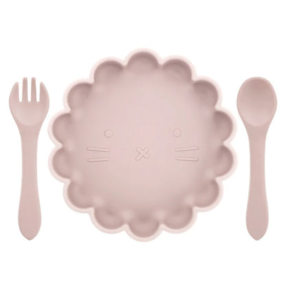 Hot Sale BPA Free Children's Tableware Oval Lace Cute Food Plates Waterproof Bowl Plates Solid Color Spoon Fork Set Baby Stuff