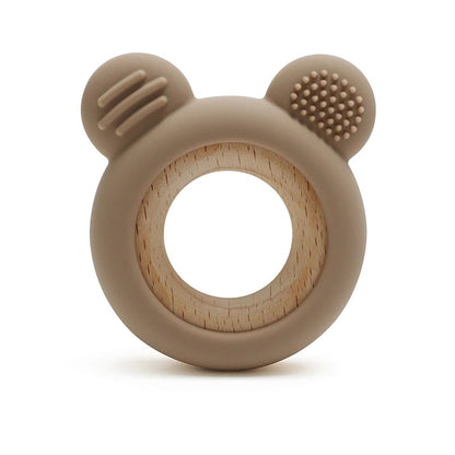 1PC Baby Silicone Teether Toy Cartoon Shape Wooden Teether Ring Kid Toy Food Grade Children's Chewing Teething Toys Accessories