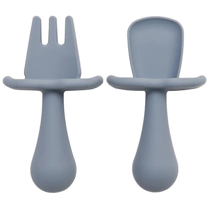 2pc Baby Silicone Spoon Fork Feeding Set Kid Training Dishes Plate Children's Tableware Toddlers Weaning Baby Accessories