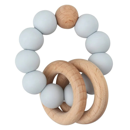 Baby Health Nursing Bracelets Teether Bab Toys Silicone Beads Wooden Ring Teething Wood Rattles Fidget Toys Newborn Accessories