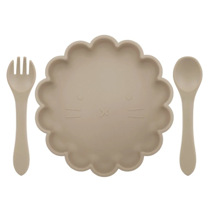 Hot Sale BPA Free Children's Tableware Oval Lace Cute Food Plates Waterproof Bowl Plates Solid Color Spoon Fork Set Baby Stuff
