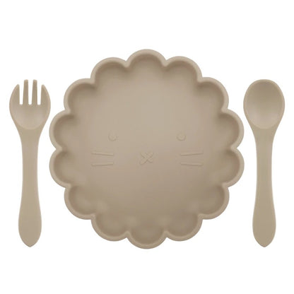Hot Sale BPA Free Children's Tableware Oval Lace Cute Food Plates Waterproof Bowl Plates Solid Color Spoon Fork Set Baby Stuff