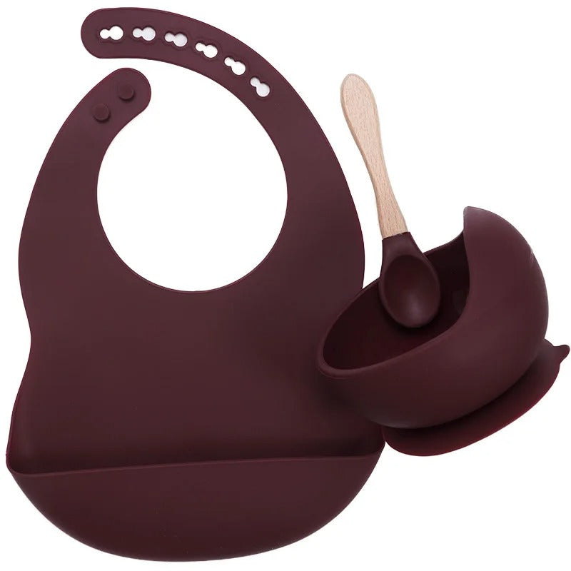 3PCS Baby Silicone Feeding Set Bibs Sucker Dinner Plate Antislip Bowl Spoon Cup Children's Tableware Baby Stuff