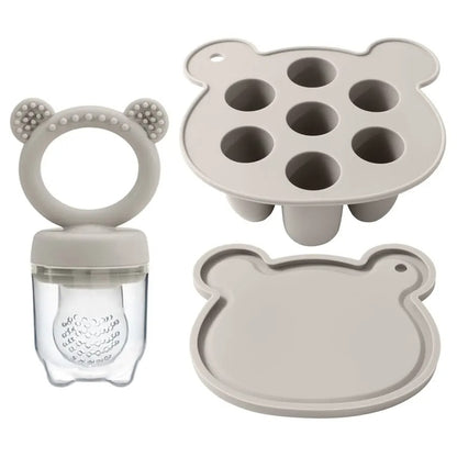 2PCS Baby Ice Cream Pops Silicone Mold Ice Cream Maker Cartoon Animal Shapes Molds Baby Fruit Feeding Pacifier Teether Toy