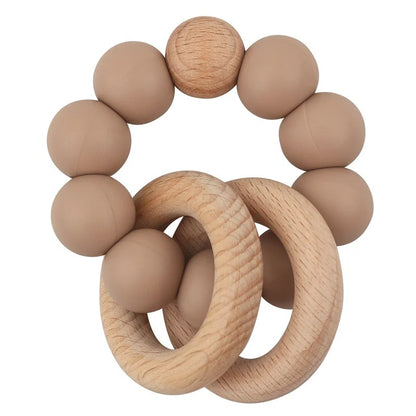 Baby Health Nursing Bracelets Teether Bab Toys Silicone Beads Wooden Ring Teething Wood Rattles Fidget Toys Newborn Accessories