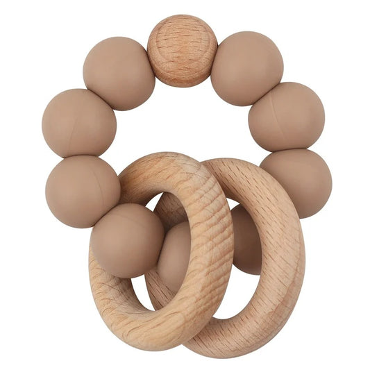 Baby Health Nursing Bracelets Teether Bab Toys Silicone Beads Wooden Ring Teething Wood Rattles Fidget Toys Newborn Accessories