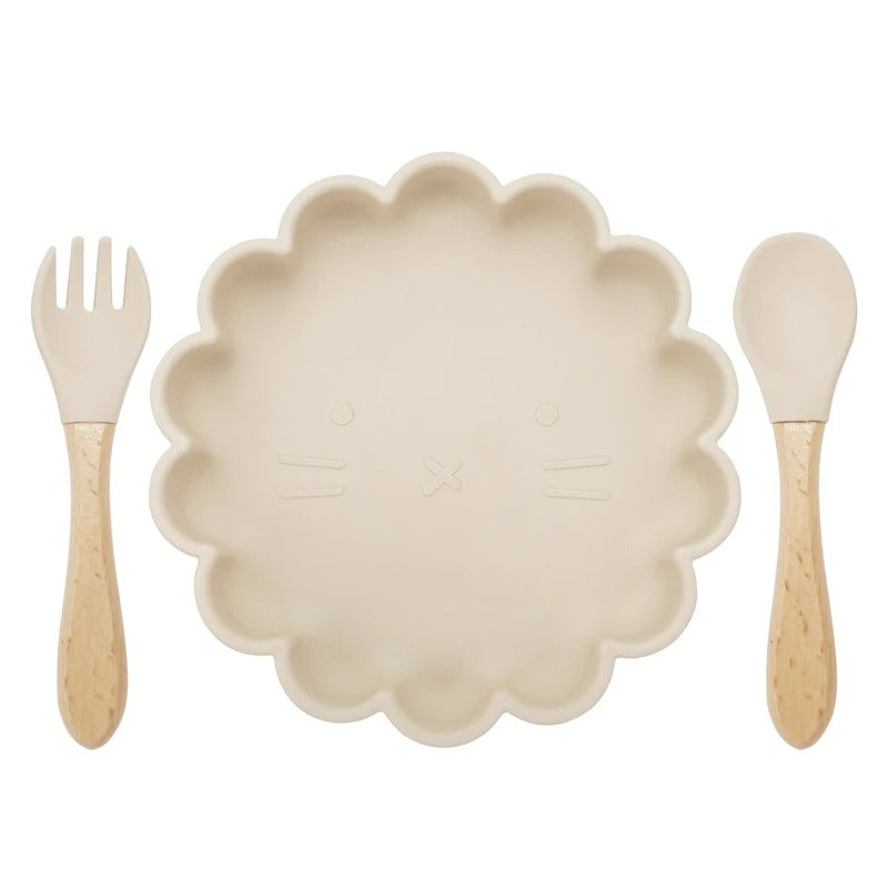 Hot Sale BPA Free Children's Tableware Oval Lace Cute Food Plates Waterproof Bowl Plates Solid Color Spoon Fork Set Baby Stuff